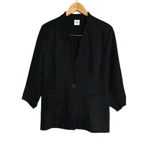 CAbi Turner Blazer Womens 10 Black Ponte knit One Button Jacket Angled Sleeves